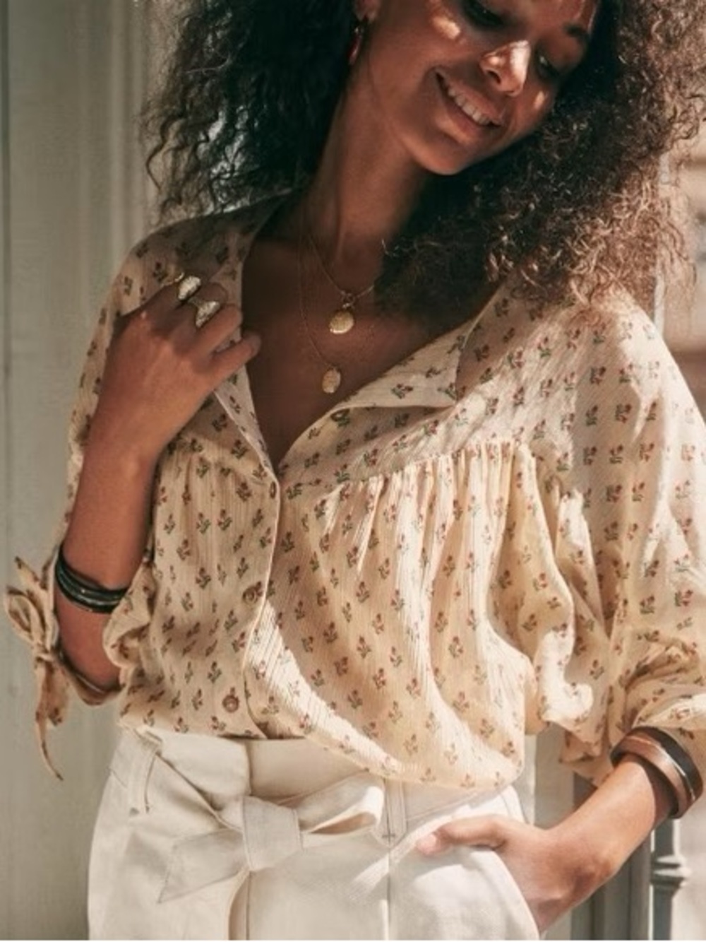 Sezane Cristina Cream Floral Top